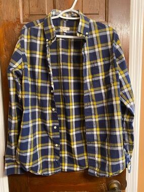 Merona Navy and Yellow Plaid Button-Up Shirt